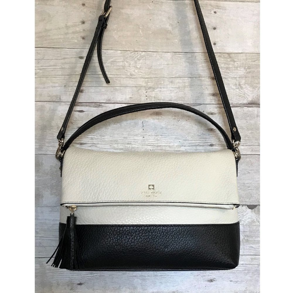 Kate Spade Maria Foldover Black & Off White Convertible Satchel / Cross-body Bag